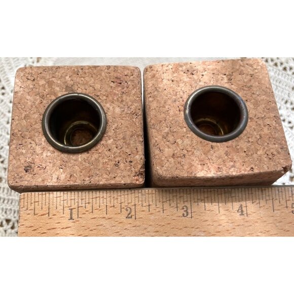 Cork Candle Holders Pair Tapers Minimalist Basic Decor Rustic Accent Portugal - Picture 4 of 7